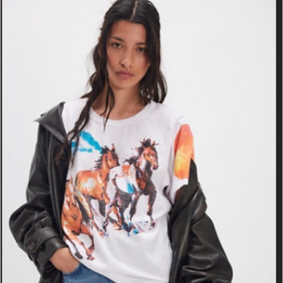 The Bureau Free People Collab Horses Graphic Sierra Sunset Organic Tee Large NWT - Picture 1 of 13